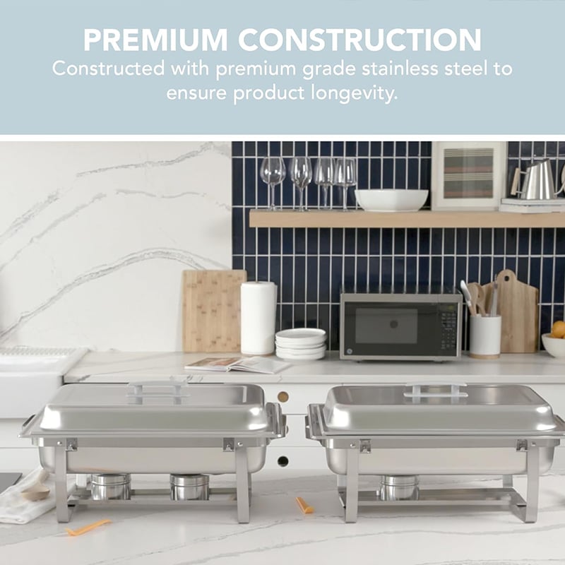 4 Pack Chafing Dish Full Set – Stainless Steel Catering Chafer with Lids, Pans & Fuel Holders