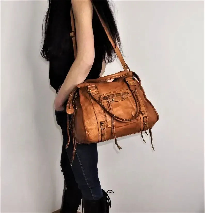 Cognac Italian Leather Bag Italy Soft Leather Crossbdody Bag