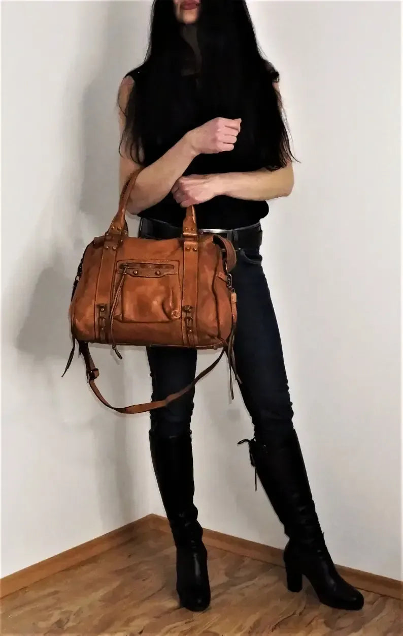 Cognac Italian Leather Bag Italy Soft Leather Crossbdody Bag