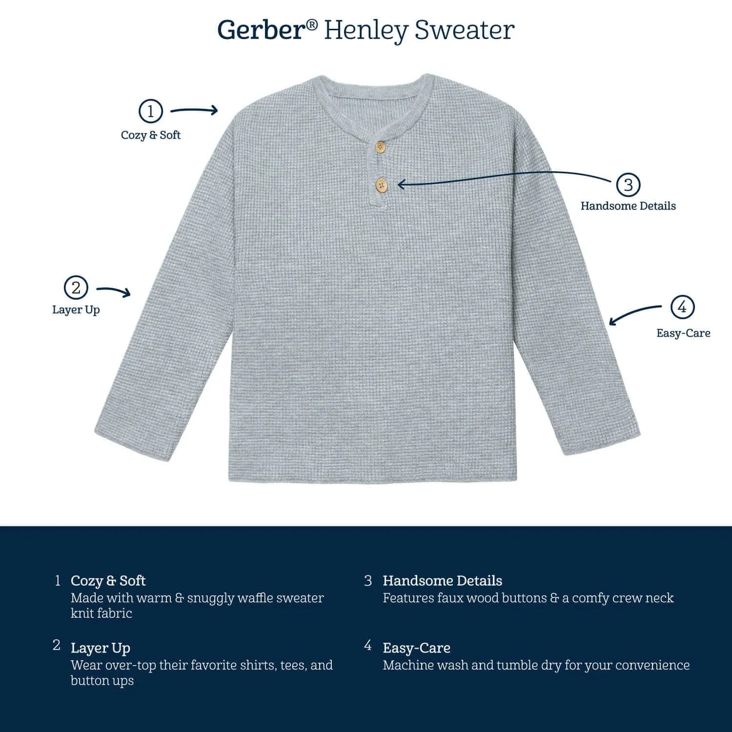 Infant & Toddler Boys Gray Heather Henley Sweater
