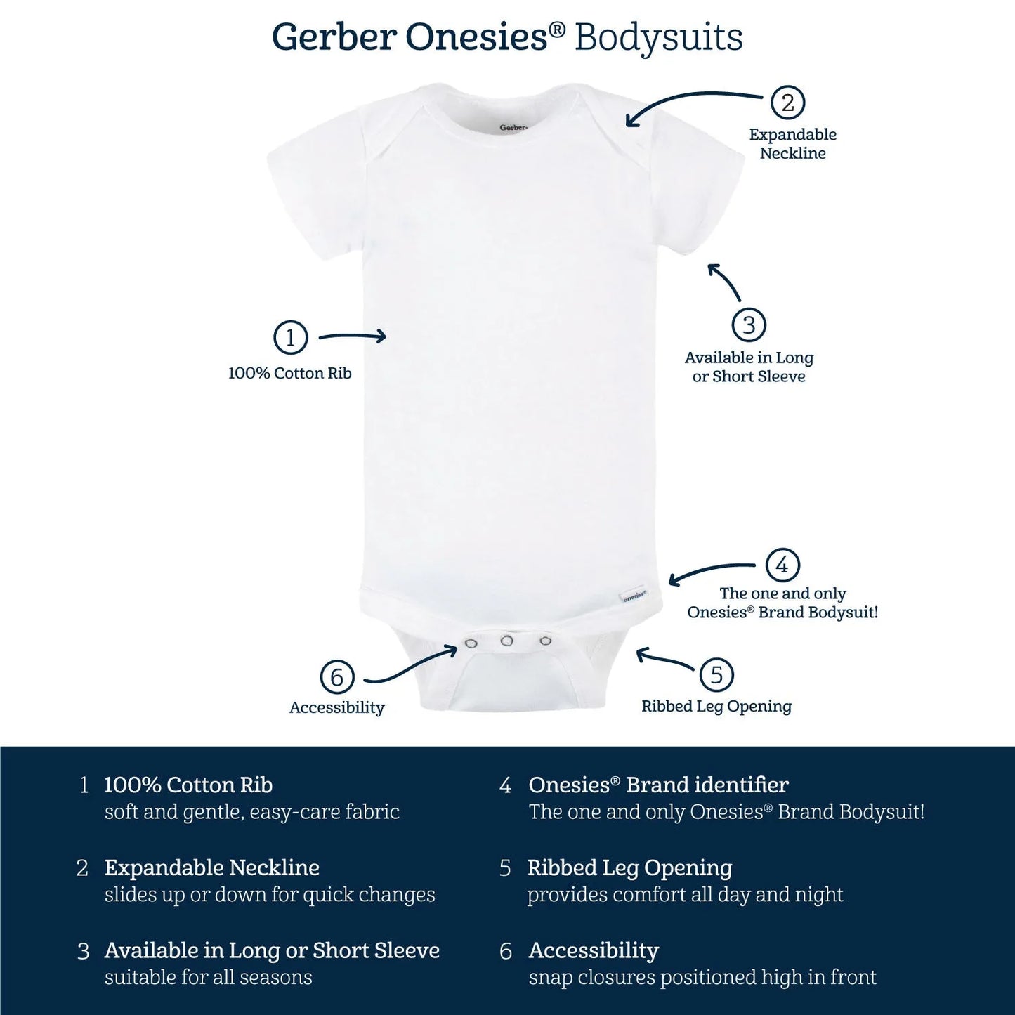 6-Pack Baby White Long-Sleeve Onesies Bodysuits