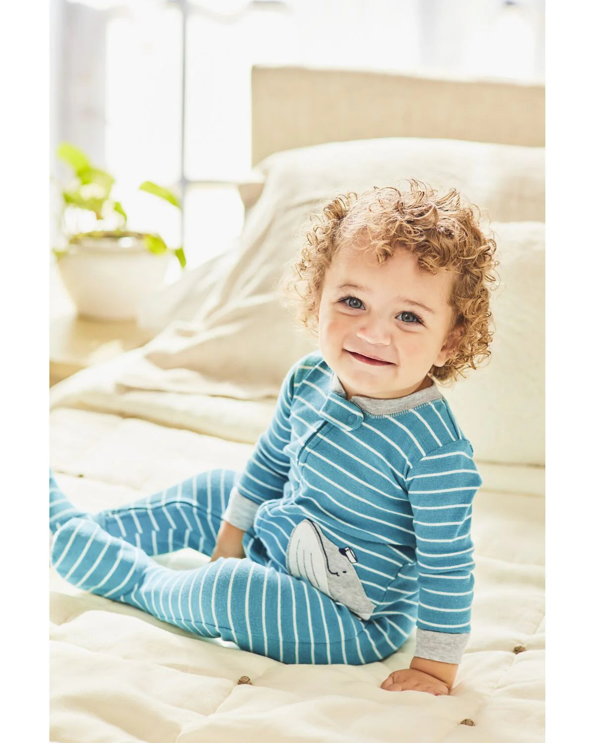 Carter's Baby 1-Piece Striped Whale 100% Snug Fit Cotton Footie Pajamas