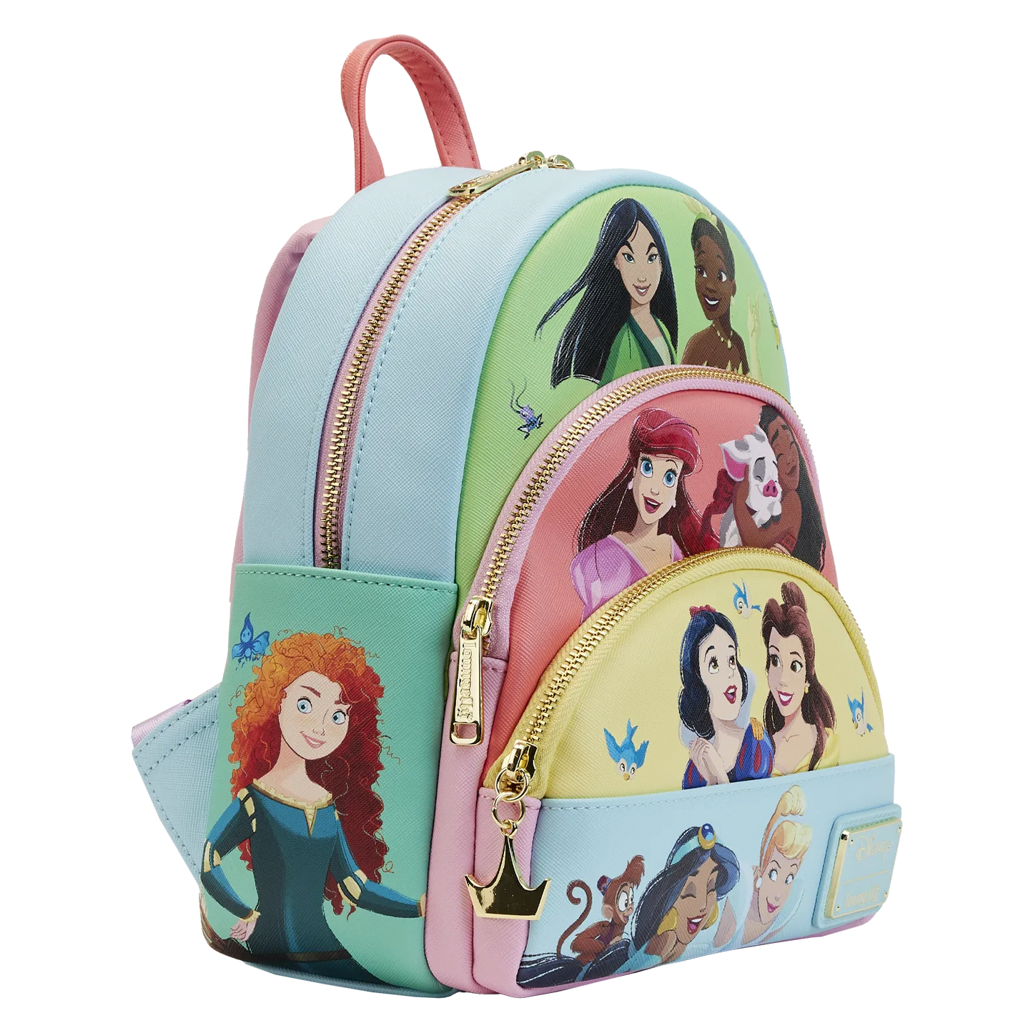 Princess Collage Triple Pocket Loungefly Mini Backpack.