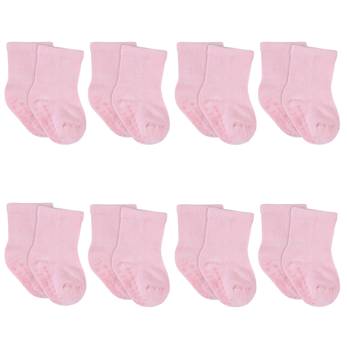 8-Pack Baby & Toddler Light Pink Wiggle Proof Jersey Crew Socks