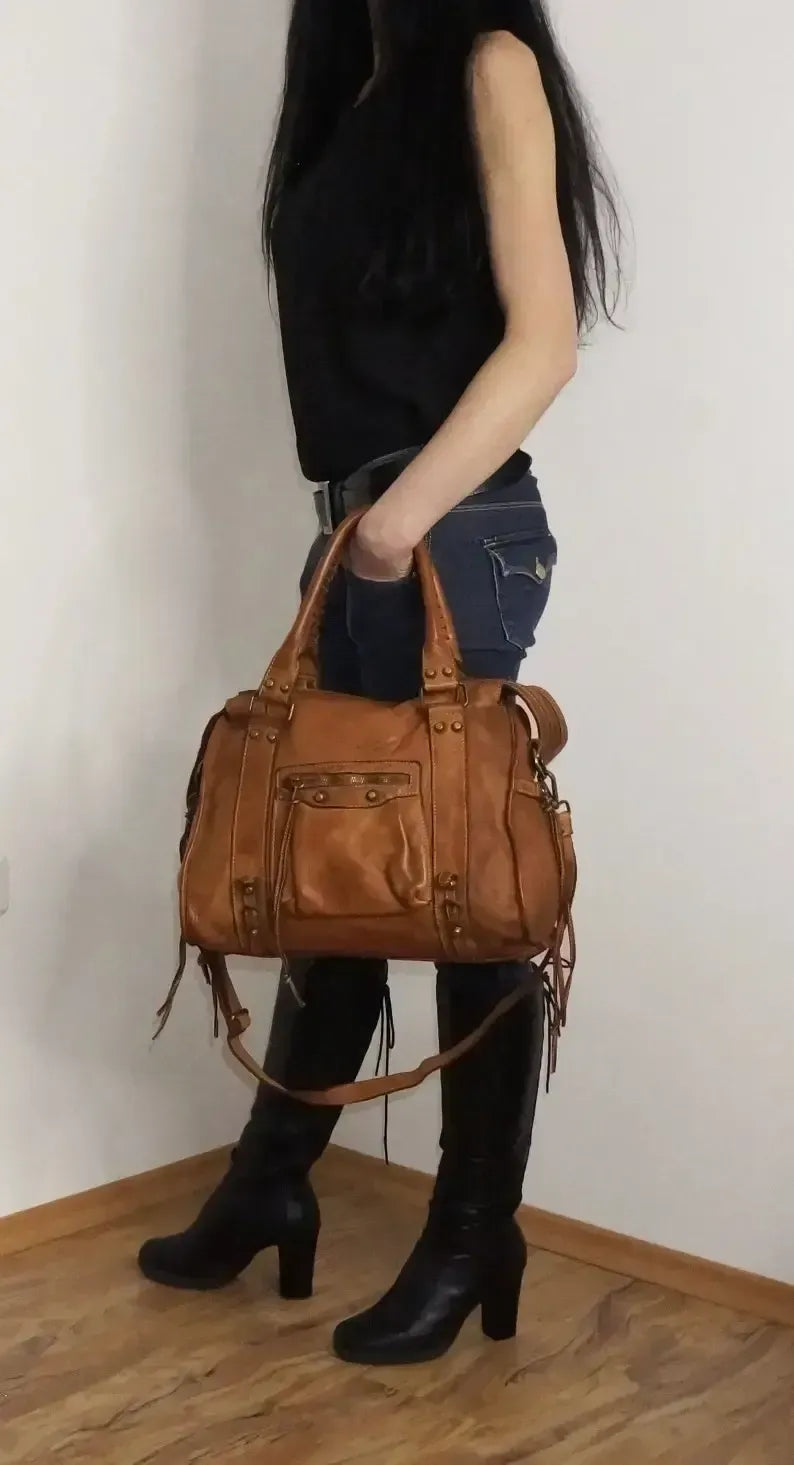 Cognac Italian Leather Bag Italy Soft Leather Crossbdody Bag