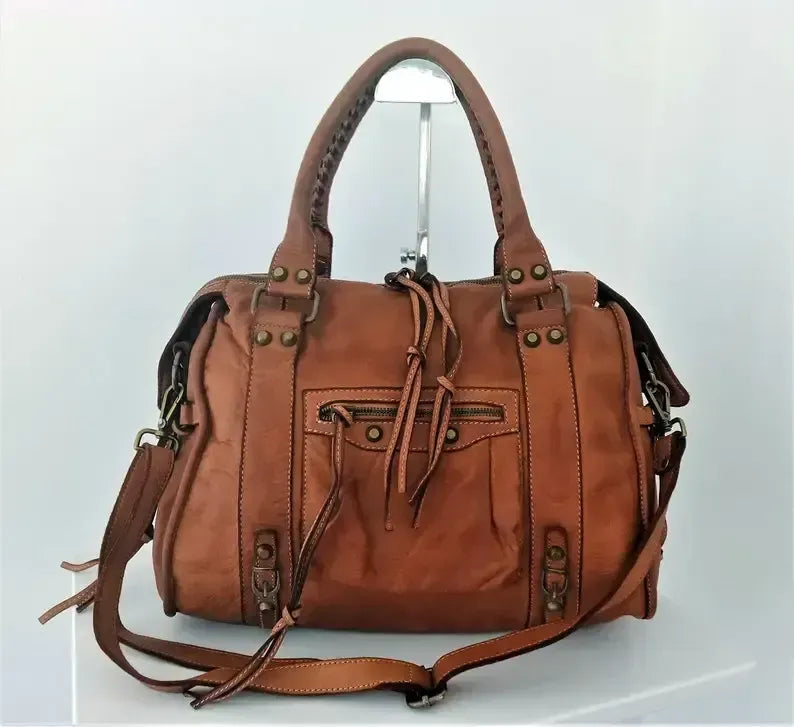 Cognac Italian Leather Bag Italy Soft Leather Crossbdody Bag
