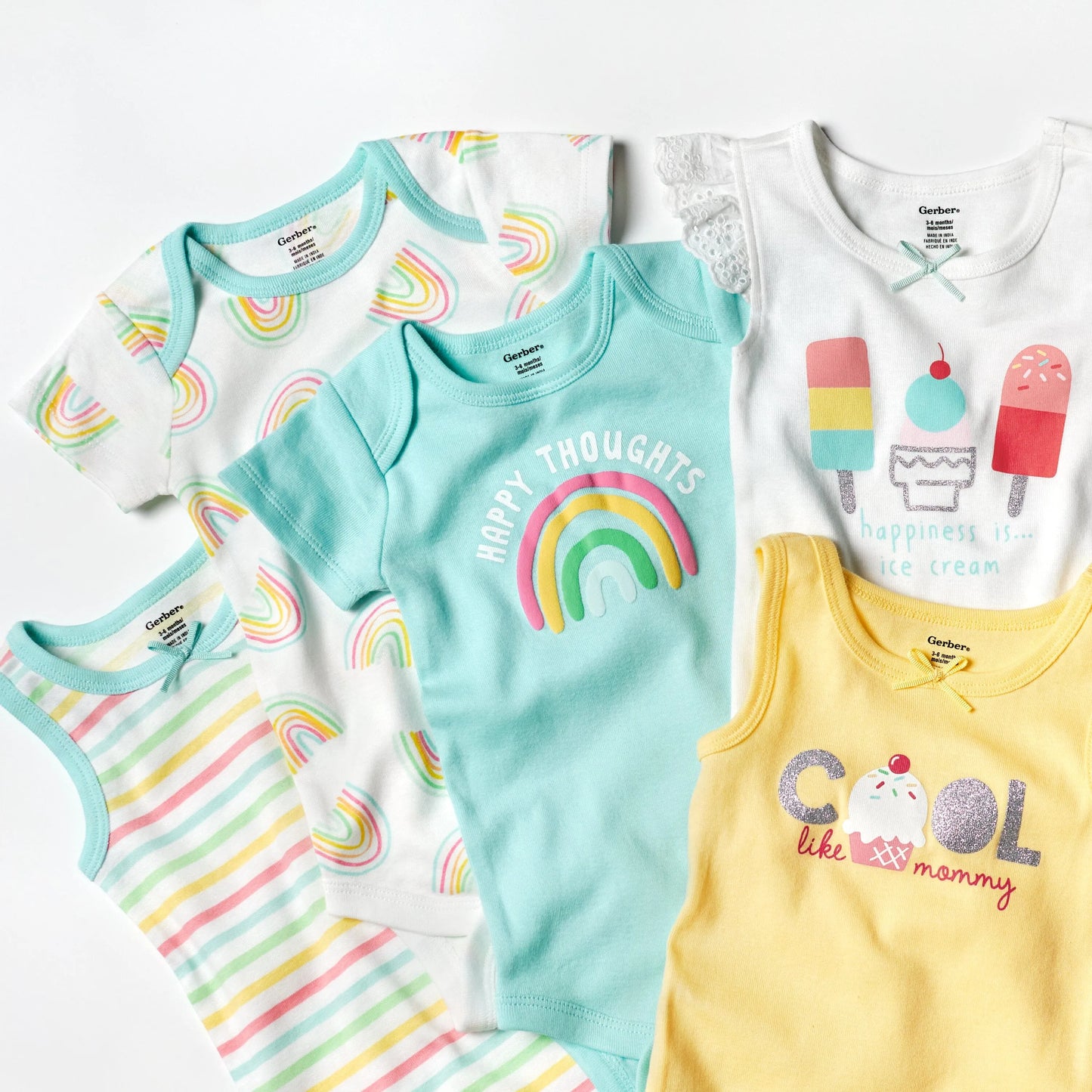 4-Pack Baby Girls Dots Of Rainbows Short Sleeve Onesies Bodysuits
