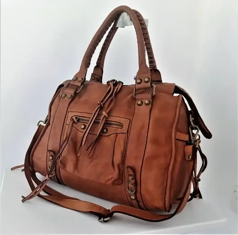 Cognac Italian Leather Bag Italy Soft Leather Crossbdody Bag