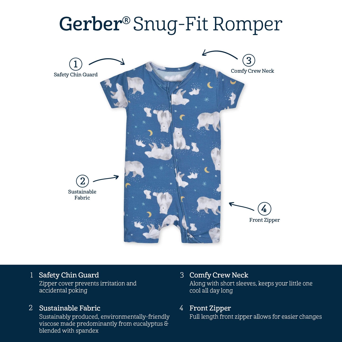 Baby Polar Night Buttery Soft Viscose Made from Eucalyptus Snug Fit Romper