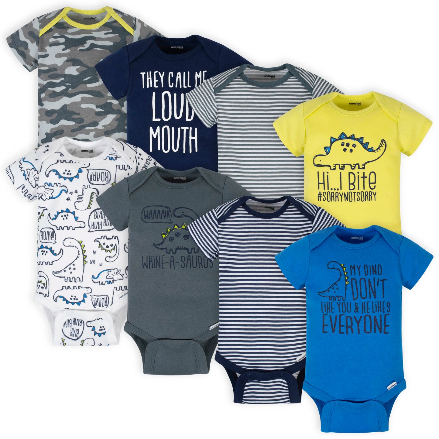 8-Pack Baby Boys Dino Onesies Brand Bodysuits