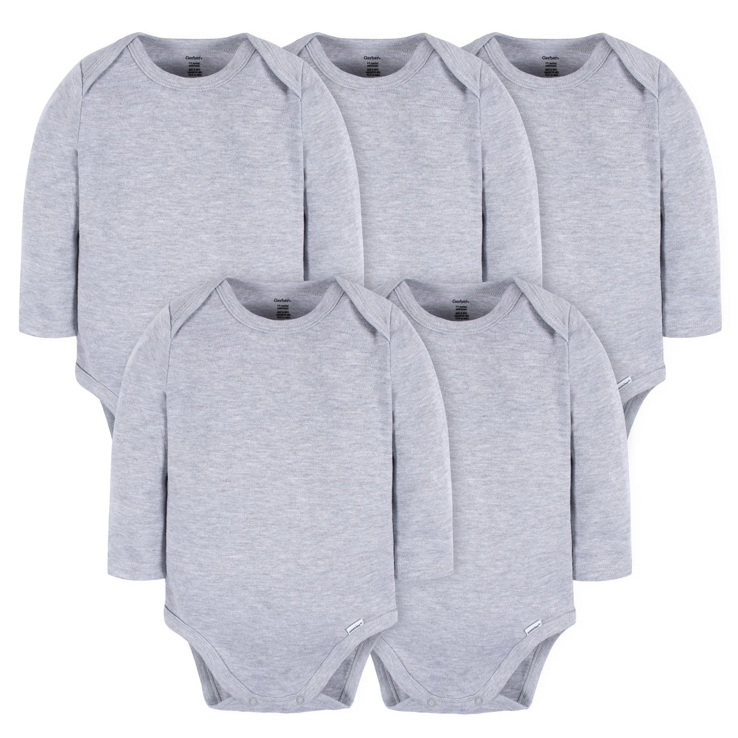 5-Pack Baby Heather Gray Premium Long Sleeve Onesies Bodysuits