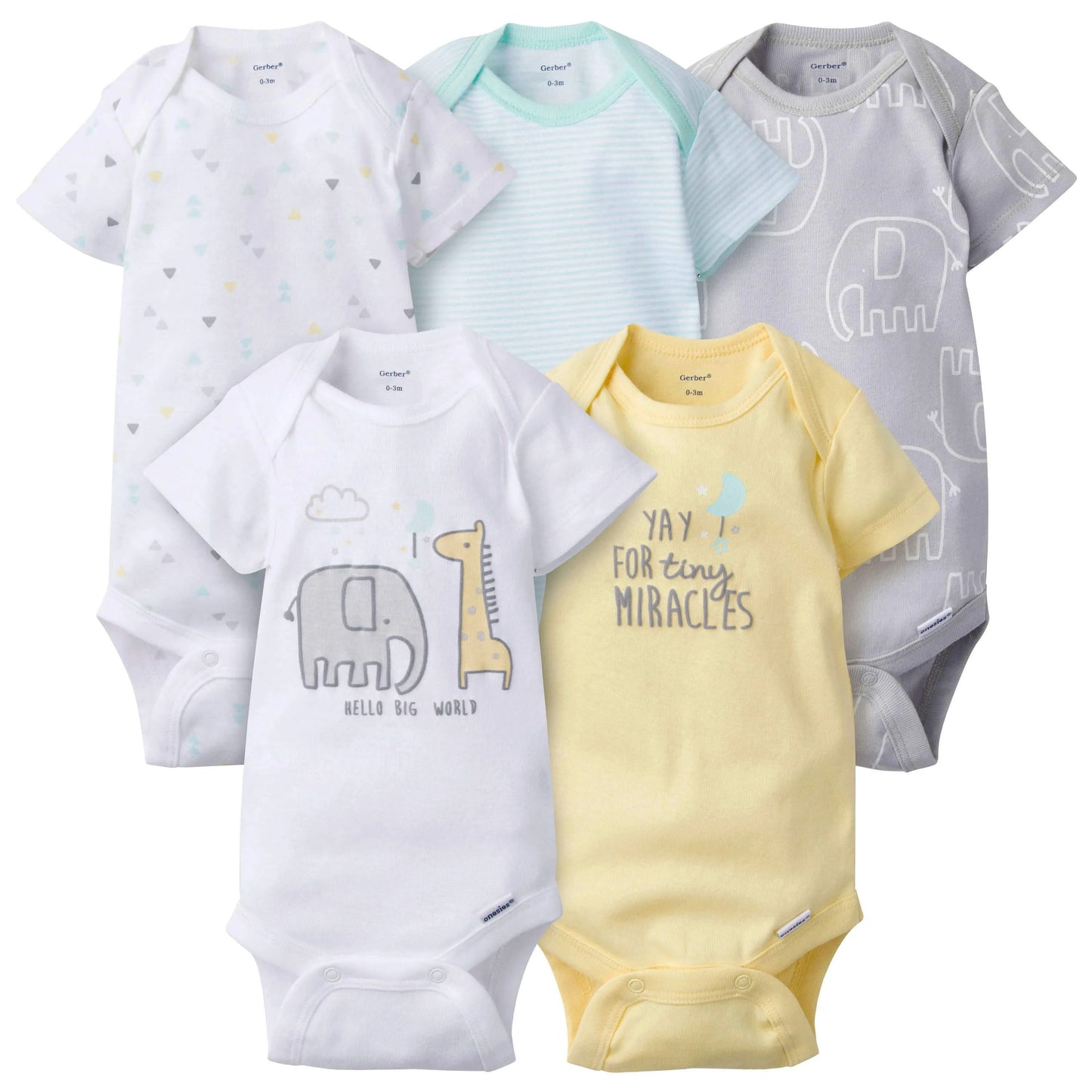 5-Pack Baby Neutral Elephant Short Sleeve Onesies Bodysuits