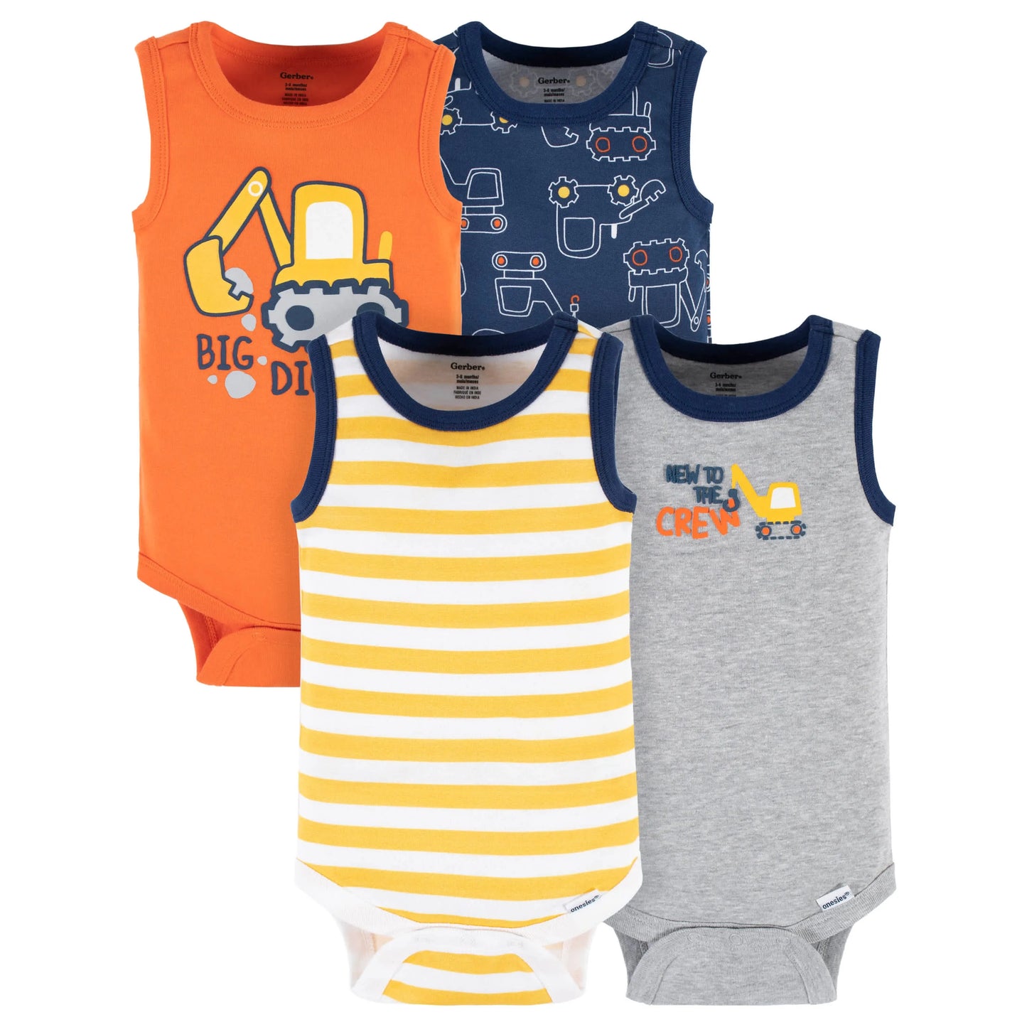 4-Pack Baby Boys Big Digger Tank Onesies Bodysuits