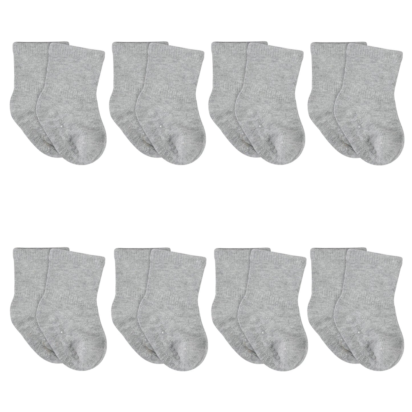 8-Pack Baby & Toddler Gray Heather Wiggle Proof Jersey Crew Socks