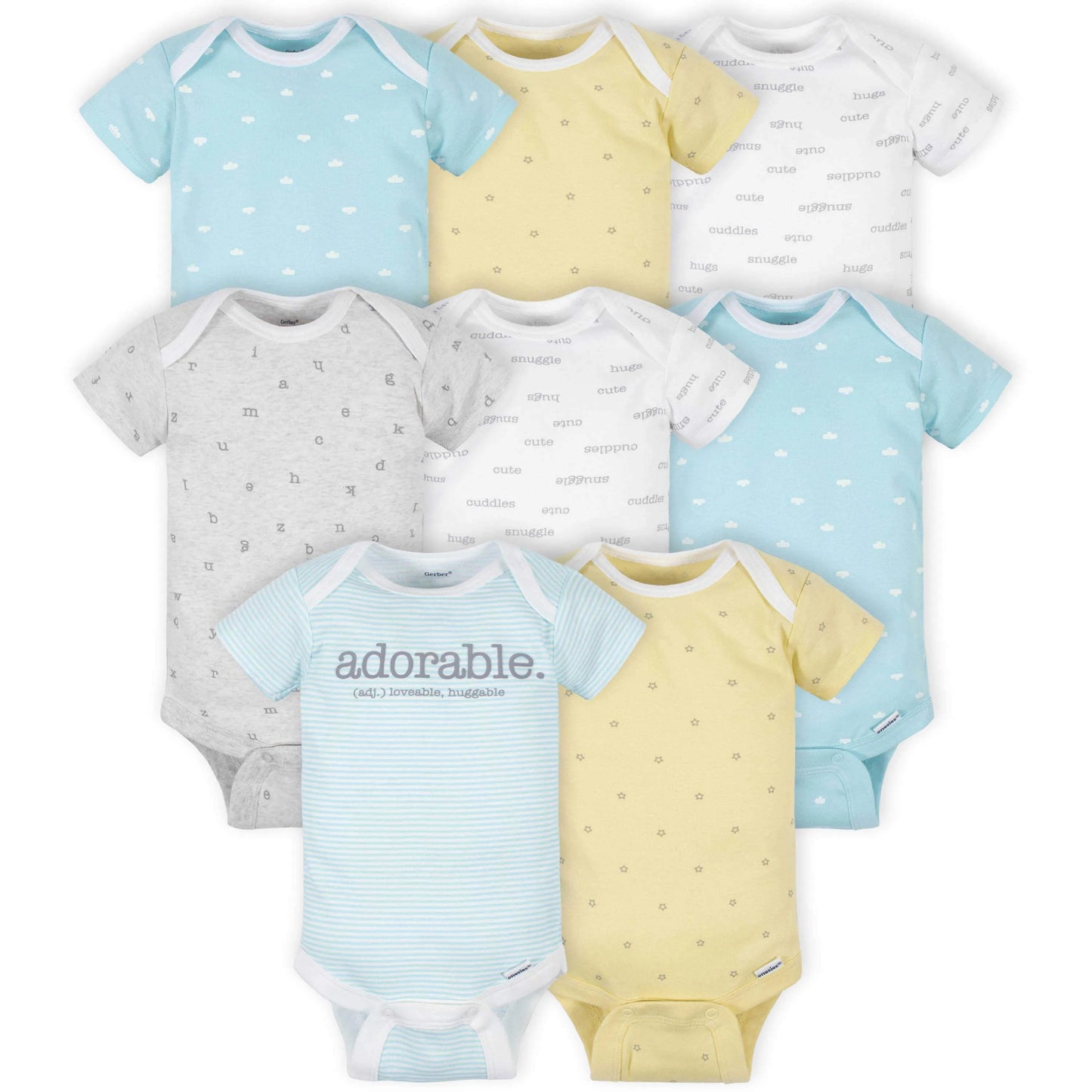 8-Pack Baby Neutral Words Short Sleeve Onesies Bodysuits