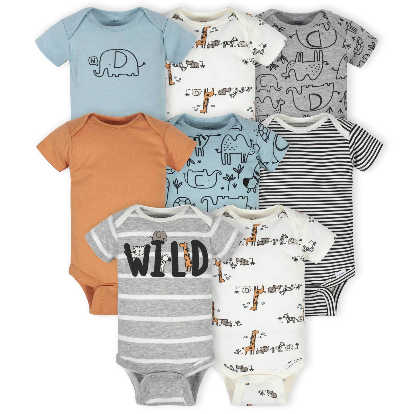 8-Pack Baby Boys Jungle Short Sleeve Onesies Bodysuits