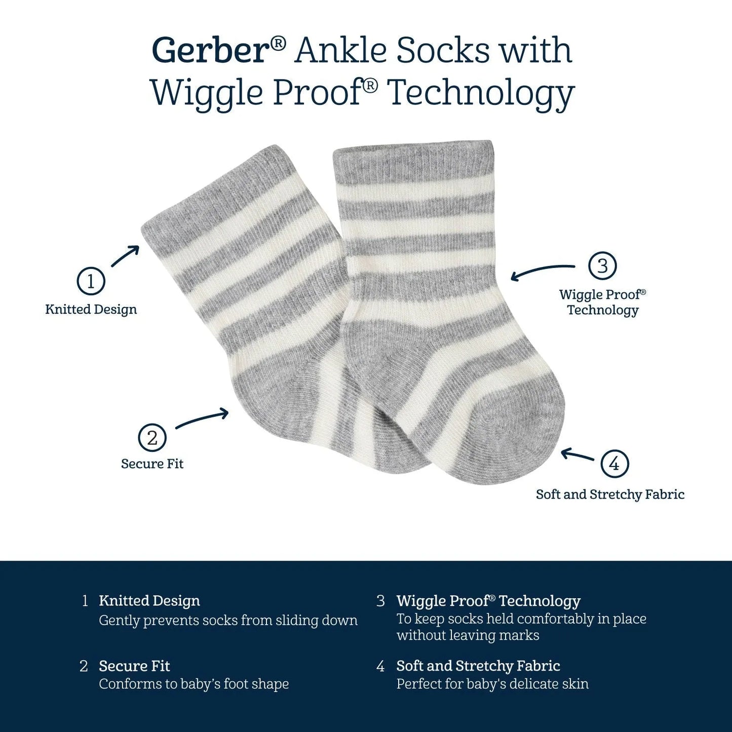 8-Pack Baby & Toddler White Wiggle Proof Jersey Crew Socks