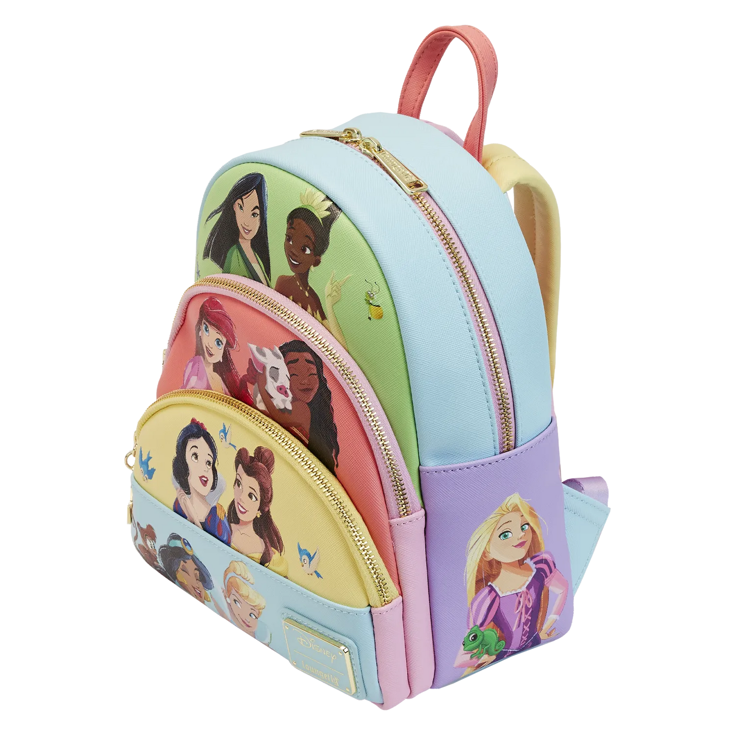 Princess Collage Triple Pocket Loungefly Mini Backpack.