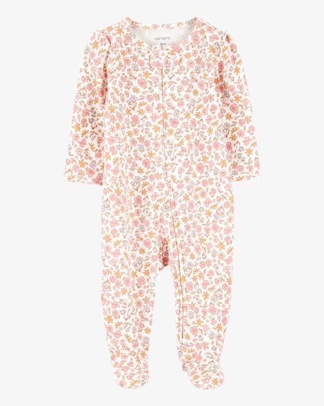 Baby Girl Floral 2-Way Zip Cotton Sleep & Play Pajamas - Blue