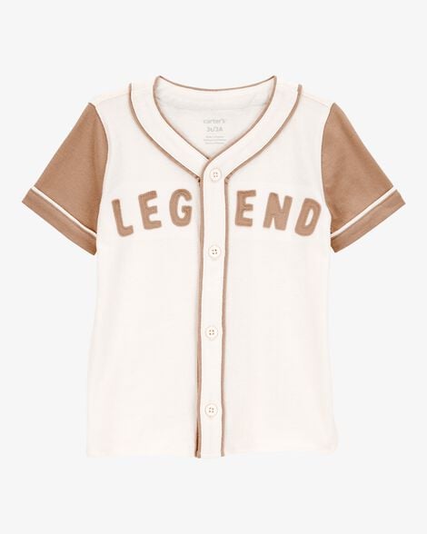 Baby Legend Baseball Vintage Button-Down Tee - Ivory