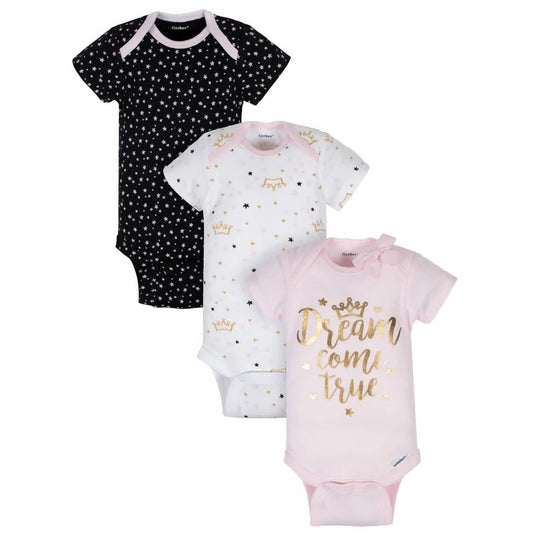3-Pack Baby Girls Organic Princess Short Sleeve Onesies Bodysuits