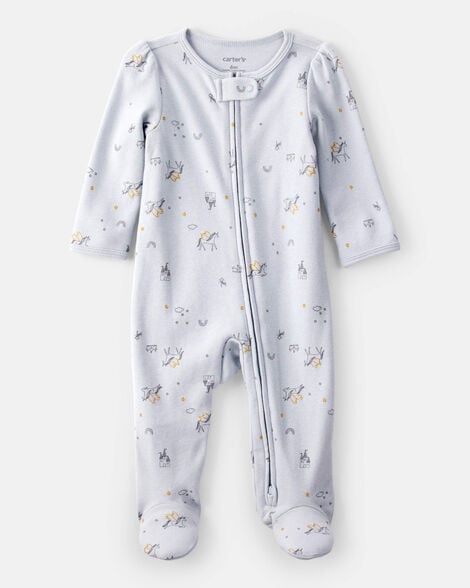 Baby Girl Floral 2-Way Zip Cotton Sleep & Play Pajamas - Blue