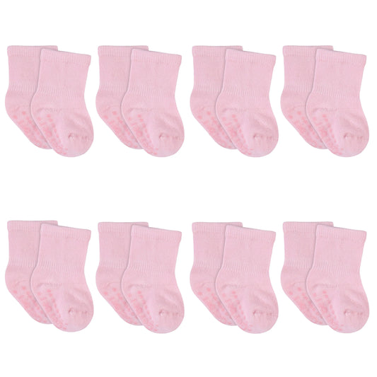 8-Pack Baby & Toddler Light Pink Wiggle Proof Jersey Crew Socks