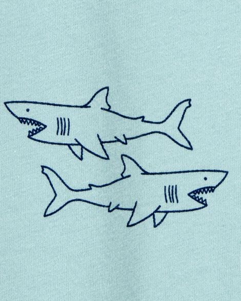 Baby Boy Shark Print Cotton Romper - Blue