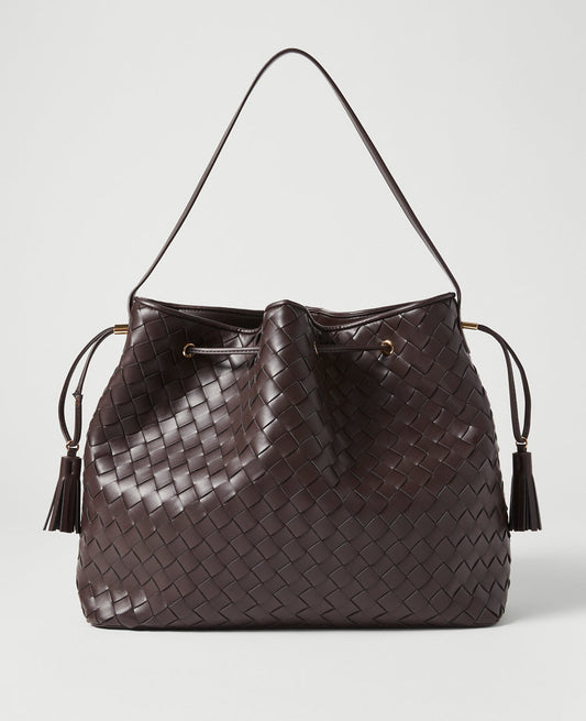 Woven Drawstring Bucket Bag