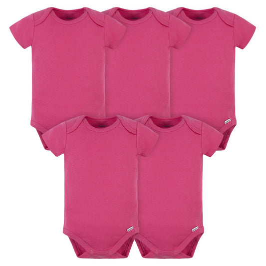 5-Pack Baby Hot Pink Premium Short Sleeve Onesies Bodysuits
