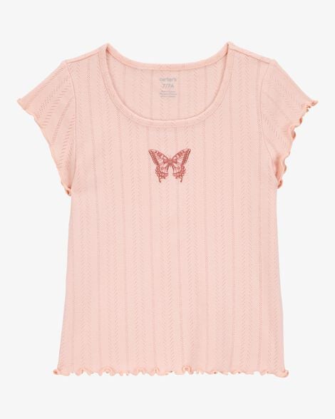 Kid Butterfly Pointelle Baby Tee - Pink