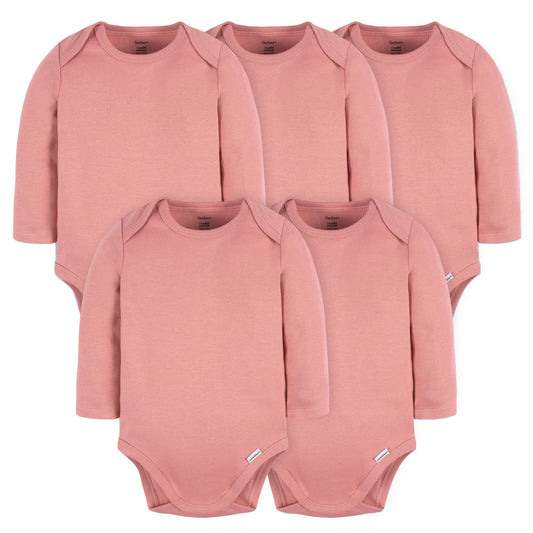 5-Pack Baby Mauve Pink Premium Long Sleeve Onesies Bodysuits