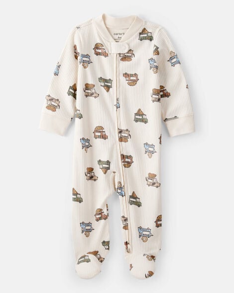 Baby Boy Construction 2-Way Zip Ribbed Sleep & Play Pajamas