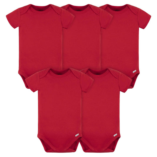 5-Pack Baby Red Premium Short Sleeve Onesies Bodysuits