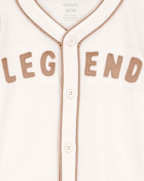 Toddler Legend Baseball Button-Down Vintage Tee - Ivory