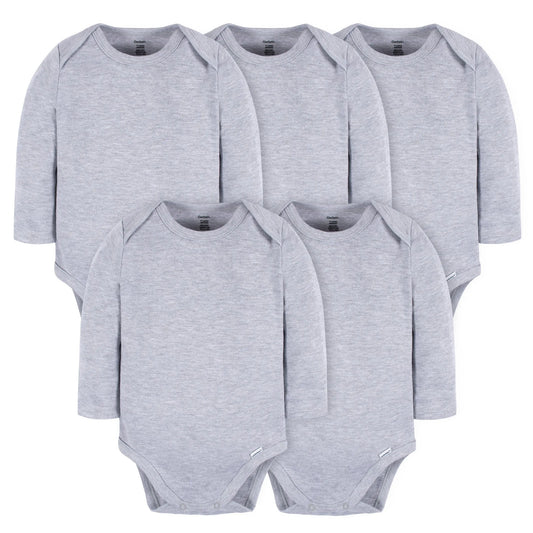 5-Pack Baby Heather Gray Premium Long Sleeve Onesies Bodysuits