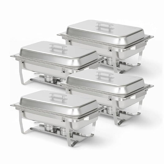 4 Pack Chafing Dish Full Set – Stainless Steel Catering Chafer with Lids, Pans & Fuel Holders