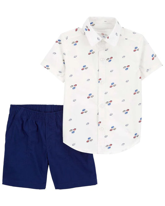 Carter's 2-Piece Car Button-Down Shirt & Short Set