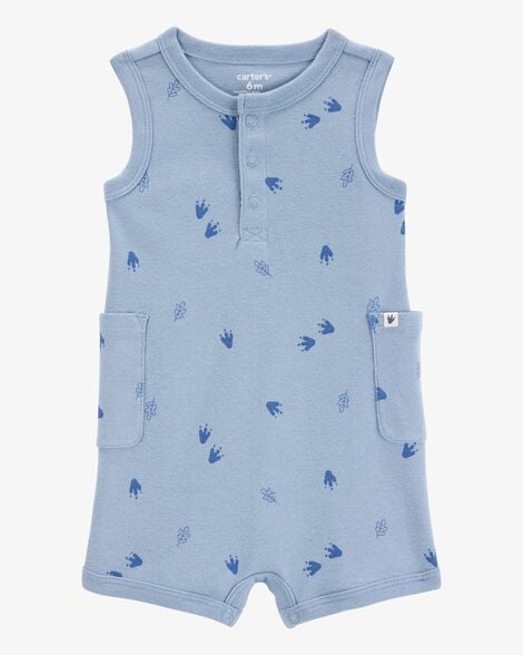 Baby Boy Shark Print Cotton Romper - Blue
