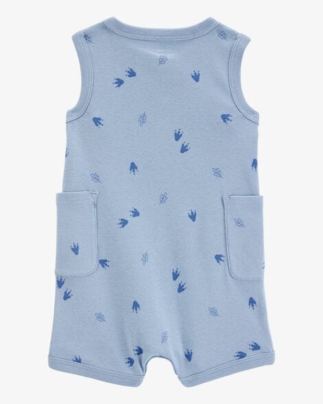Baby Boy Shark Print Cotton Romper - Blue