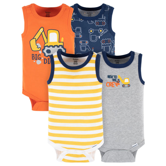 4-Pack Baby Boys Big Digger Tank Onesies Bodysuits