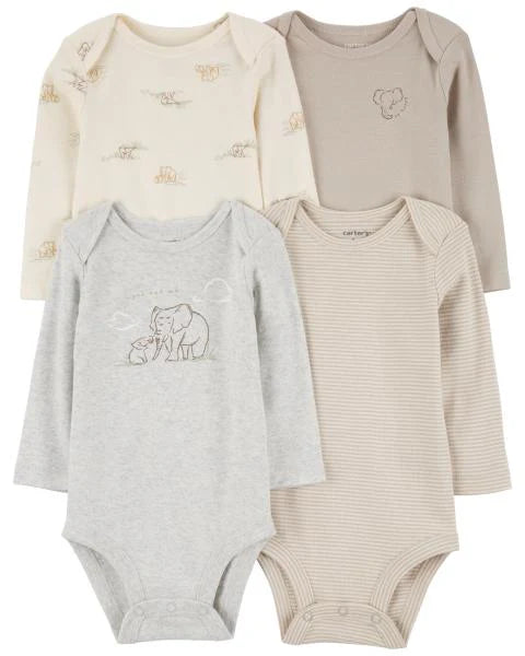 Carter's Baby 4-Pack Elephant Long-Sleeve Bodysuits