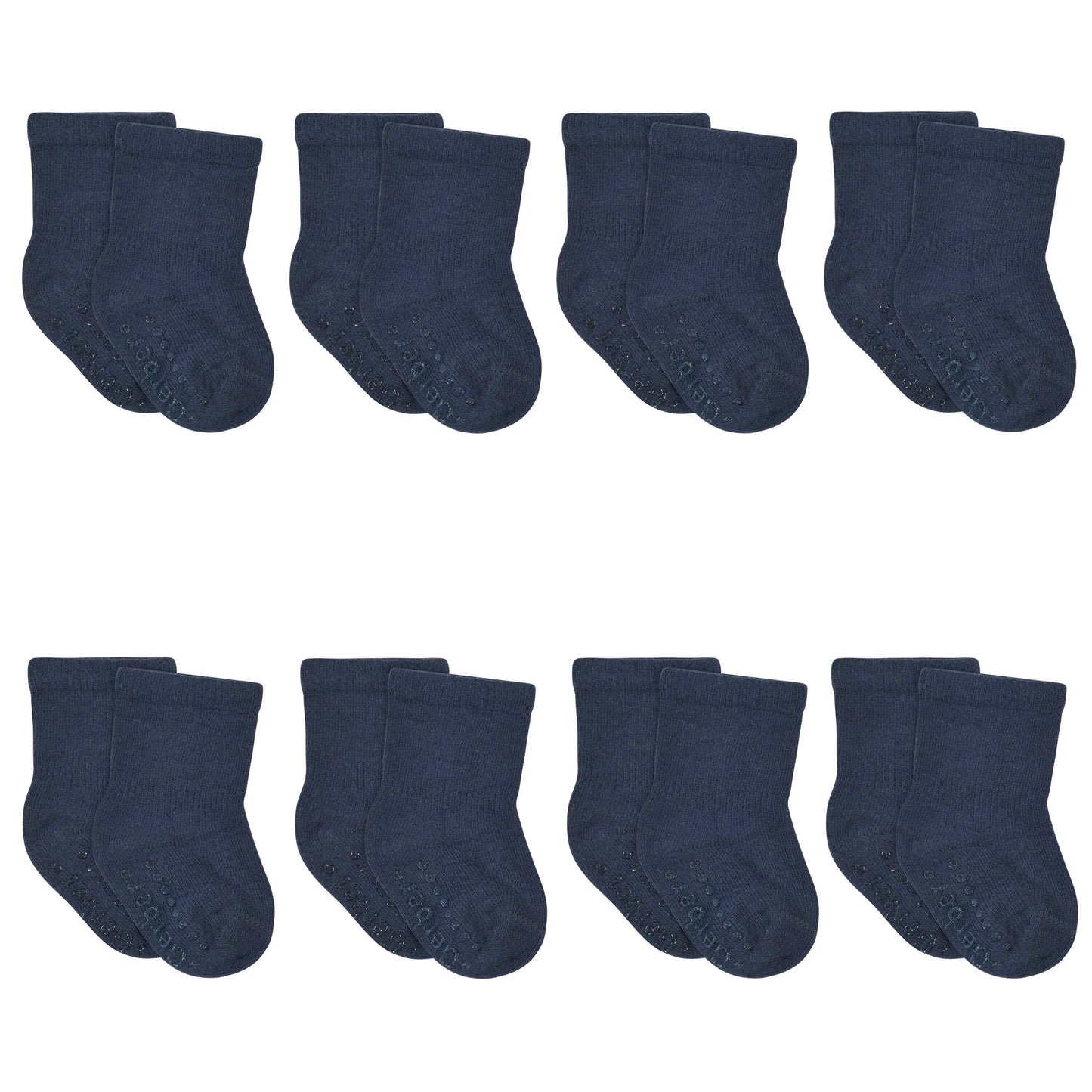 8-Pack Baby & Toddler Navy Wiggle Proof Jersey Crew Socks
