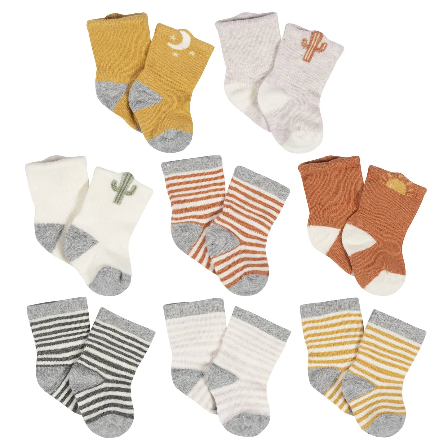 8-Pack Baby Neutral Southwest Jersey Wiggle Proof Socks
