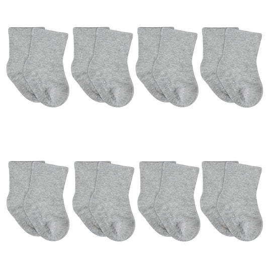 8-Pack Baby & Toddler Gray Heather Wiggle Proof Jersey Crew Socks