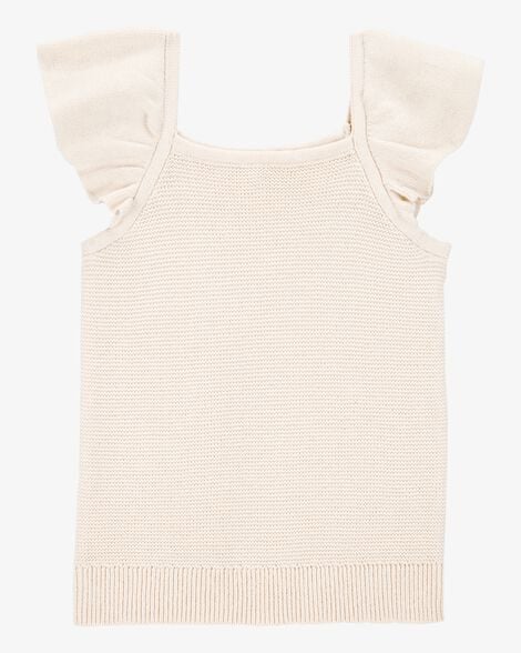 Toddler Girl Flutter-Sleeve Rib Tank - White