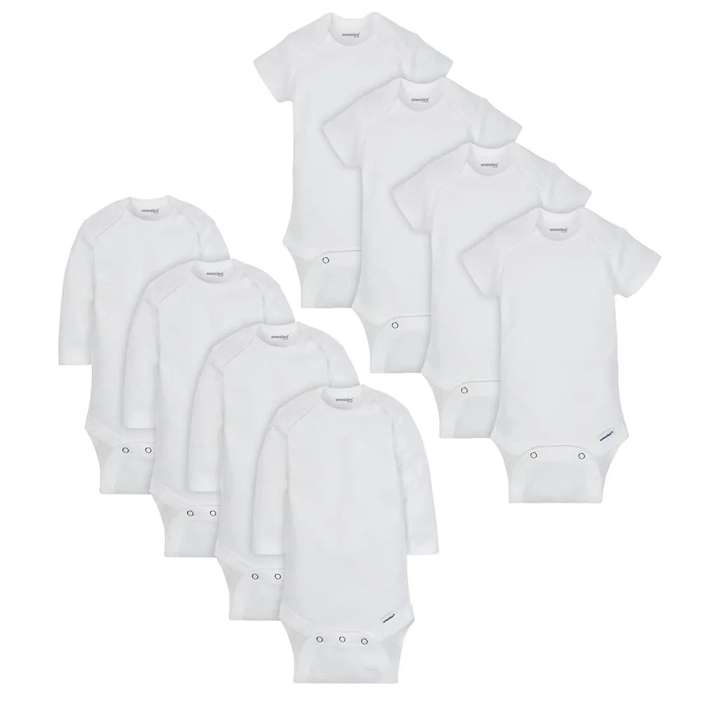 8-Pack Baby Neutral White Long and Short Sleeve Onesies Brand Bodysuits