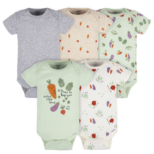 5-Pack Baby Neutral Happy Veggies Onesies Bodysuits