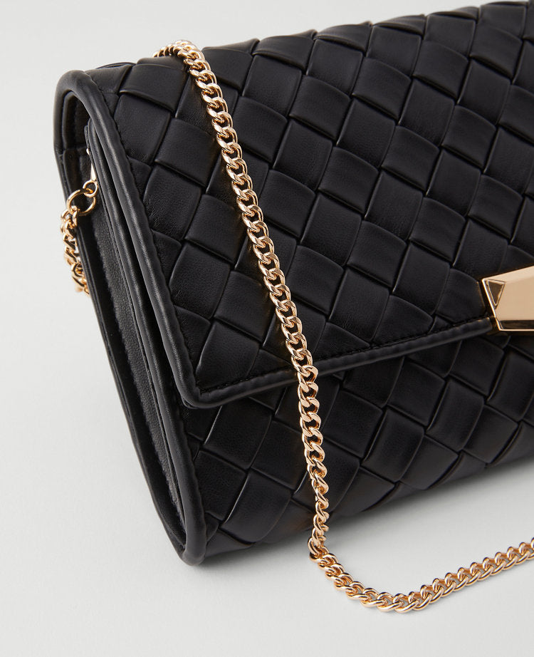 Woven Faux Leather Clutch Bag