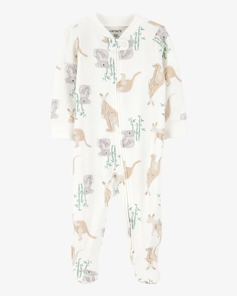 Baby Girl Floral 2-Way Zip Cotton Sleep & Play Pajamas - Blue